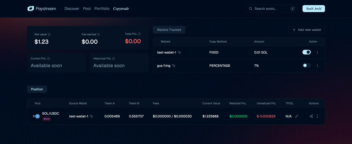An example of using copy-trade on certain wallets for LPing